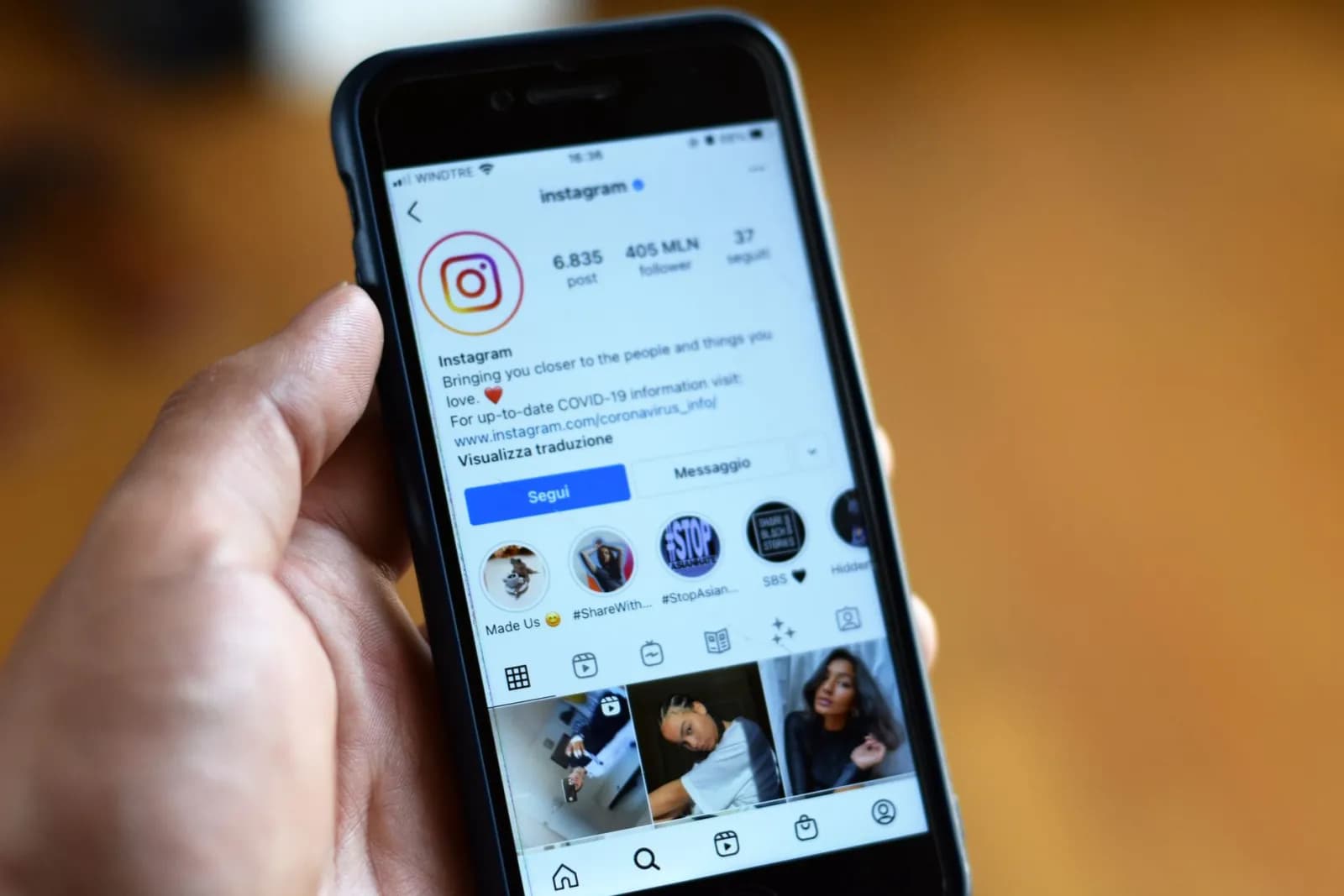 A smartphone showing an Instagram profile screen